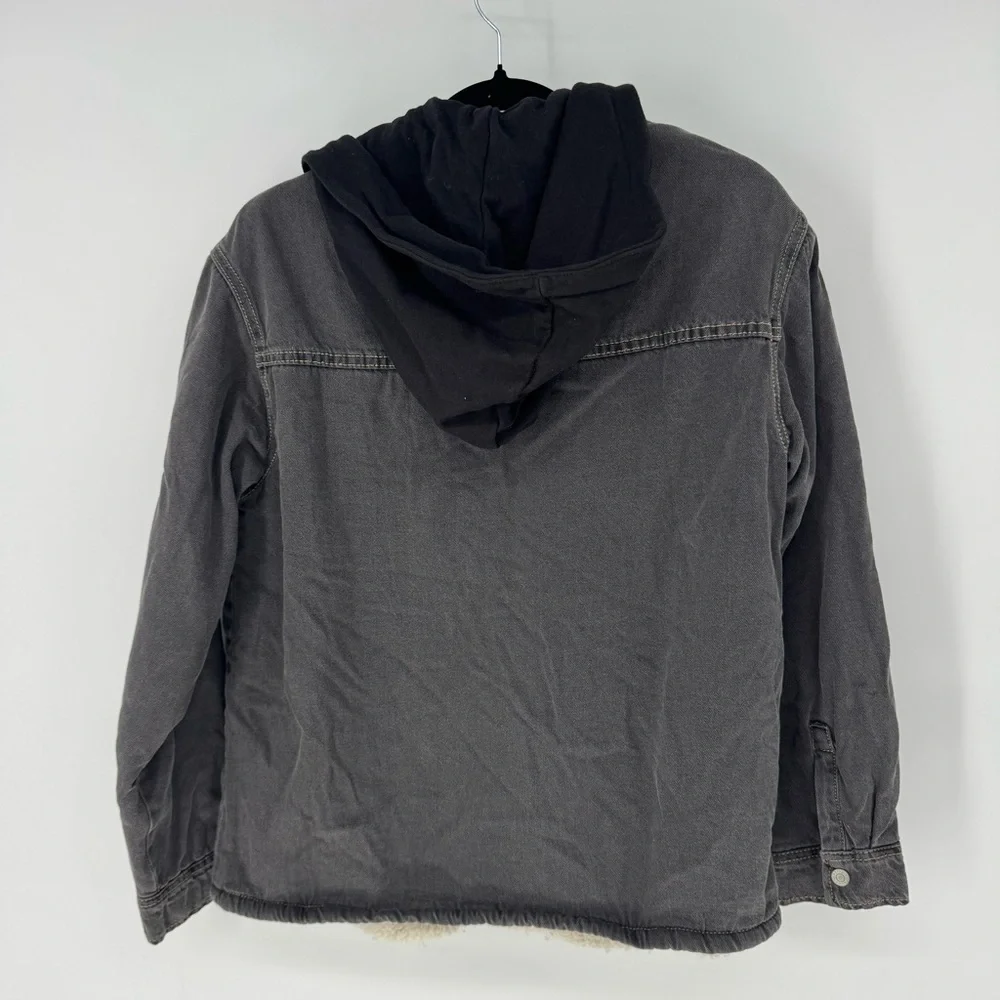 Zara Kids Gray Jean Jacket with hood and Sherpa Lining NWT 13-14